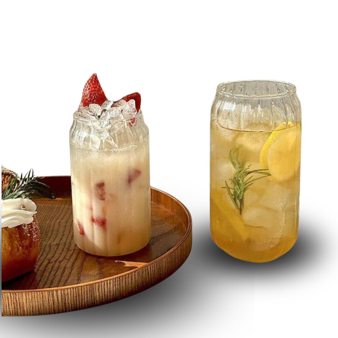 Striped Transparent Glass Cups with Lids and Straws - Raydin