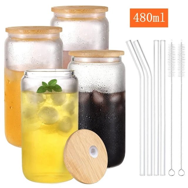 Glass Mugs with Clear Straws and Bamboo Lids - Raydin