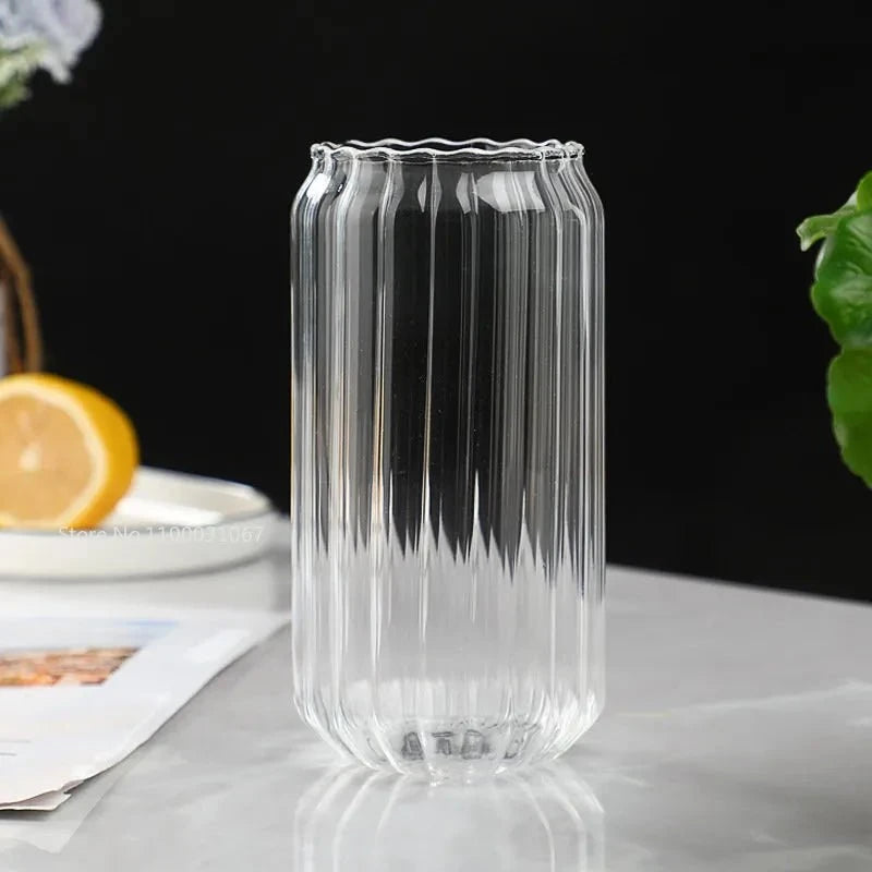 Striped Transparent Glass Cups with Lids and Straws - Raydin